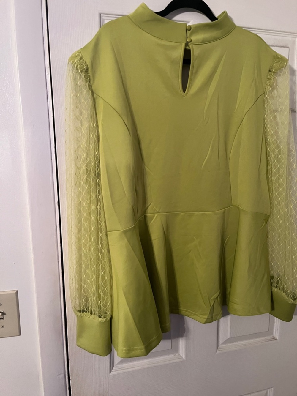 Ashley Stewart Lime Green Peplum Blouse with Mesh Sleeves - Picture 11 of 14